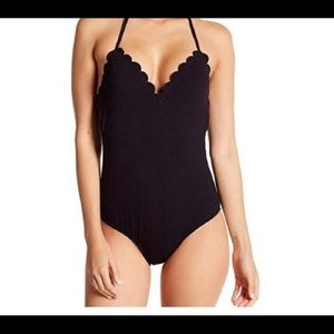 Jeasica Simpson black scalloped one piece swimsuit